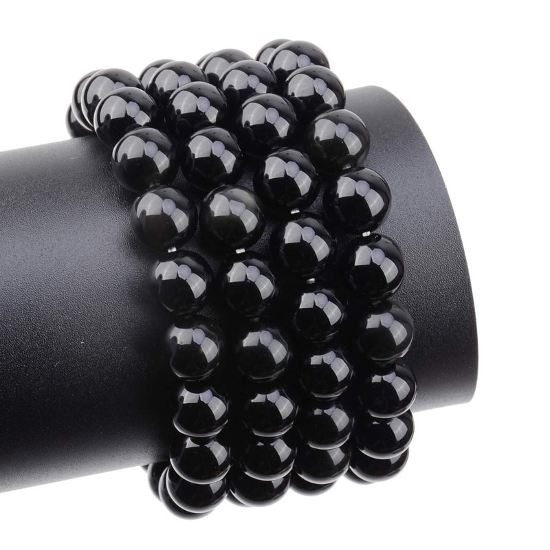 LPBeads 80 قطعة مصقول 10 مللي متر الجولة الطبيعية الأسود Onxy الأحجار الكريمة فضفاض الخرز مع الحبل تمتد لصنع المجوهرات الأساور - Image 3